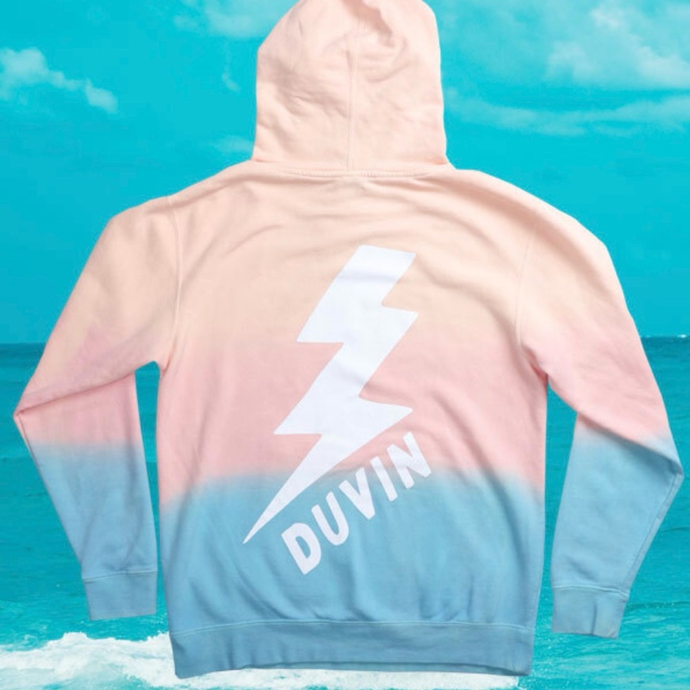 Duvin Lightning Bolt Ombré Sweat Shirt Sz XL Spellout Logo Beachy Bright
